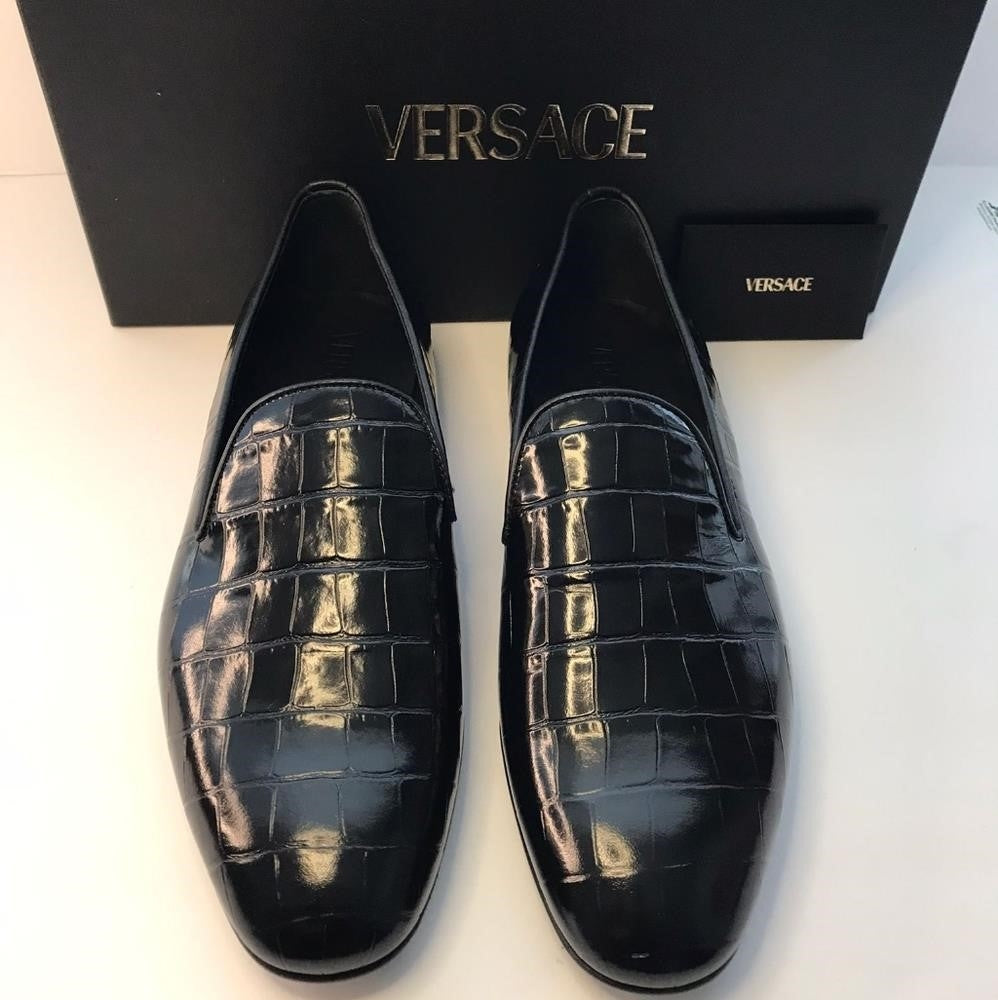 Versace Original Men's Croc-Effect Leather Smoking Slippers