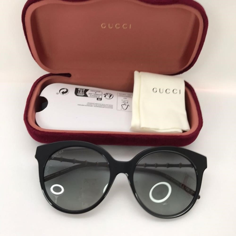 New  - 💯 Original  GG0653SZ 001 Gucci Round Acetate Bamboo Effect Arms Sunglass