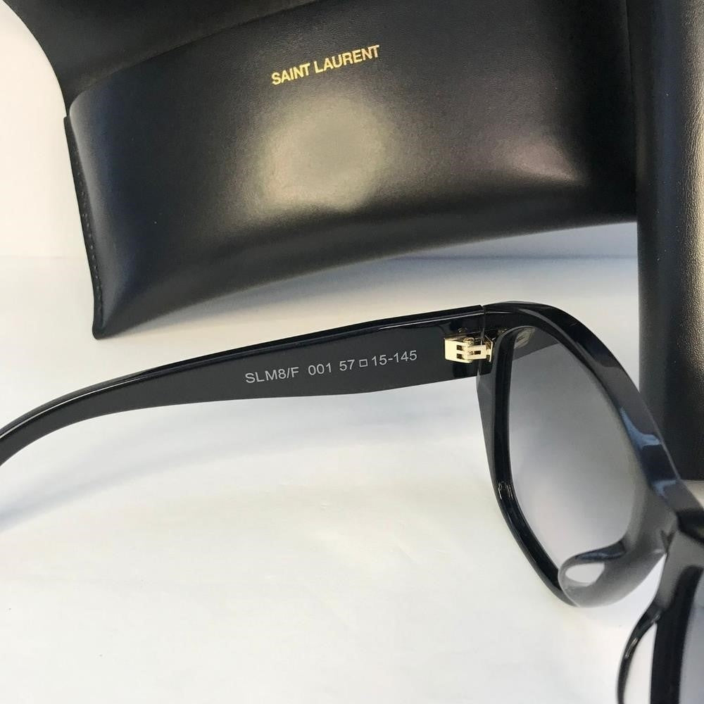 SAINT LAURENT YSL SLM8/F 001 Black Grey Gold Logo 57 mm Women's Sunglasses