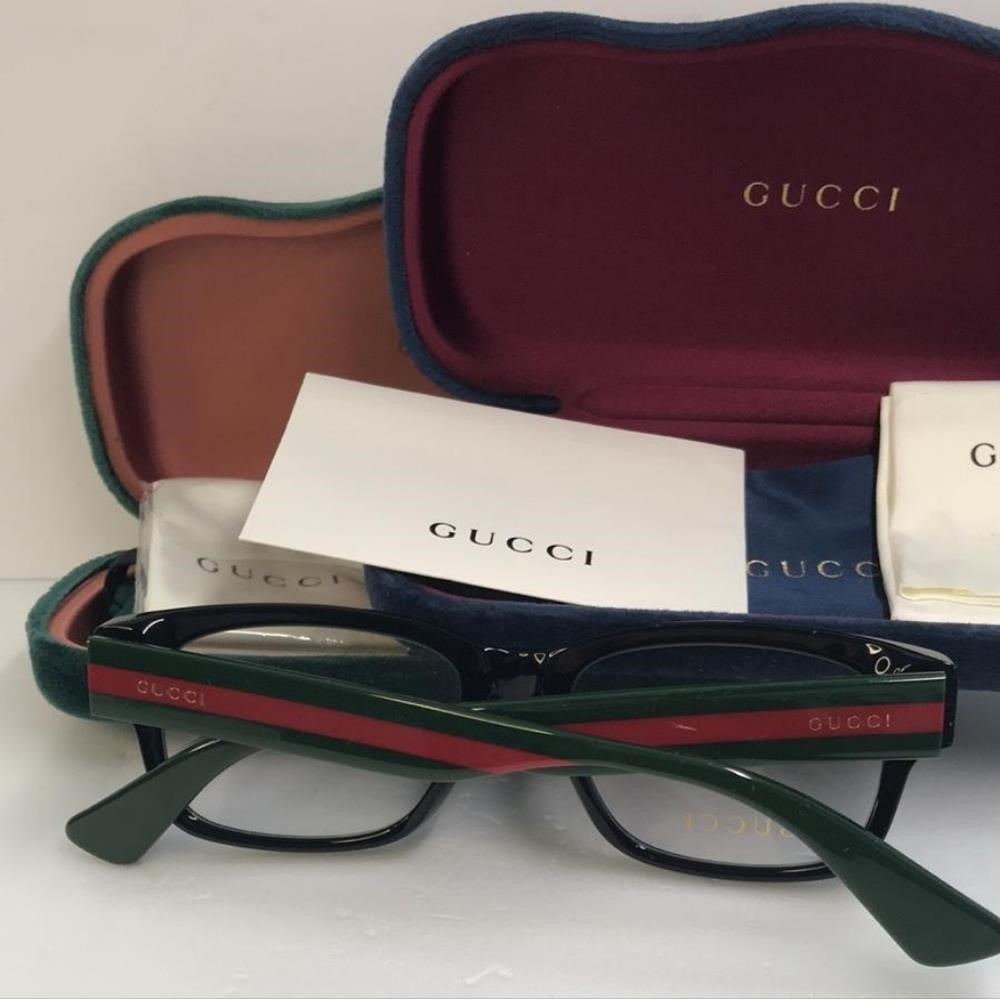 Gucci Eyeglasses Urban GG0343O GG/0343O 007 Black/Green/Red Optical Frame