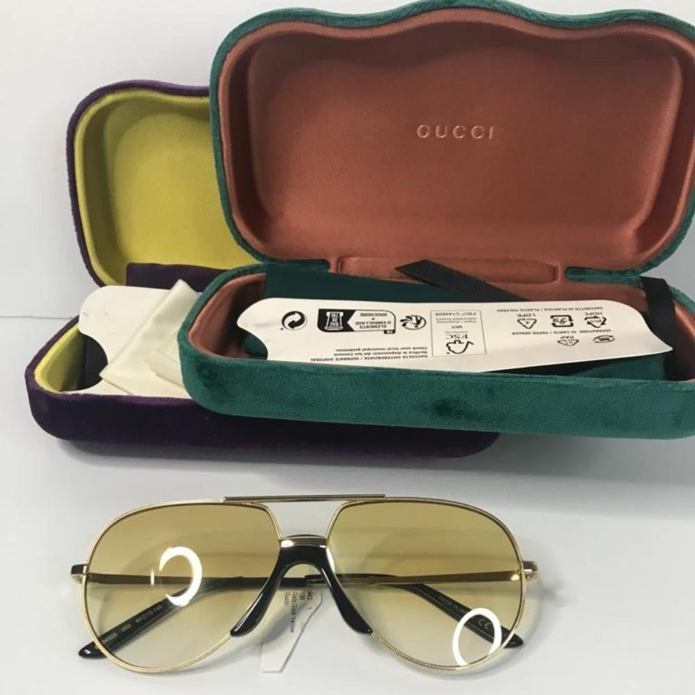 New - 💯 Original  Gucci Gold Tone/Yellow Gradient GG0432S Aviator Sunglasses