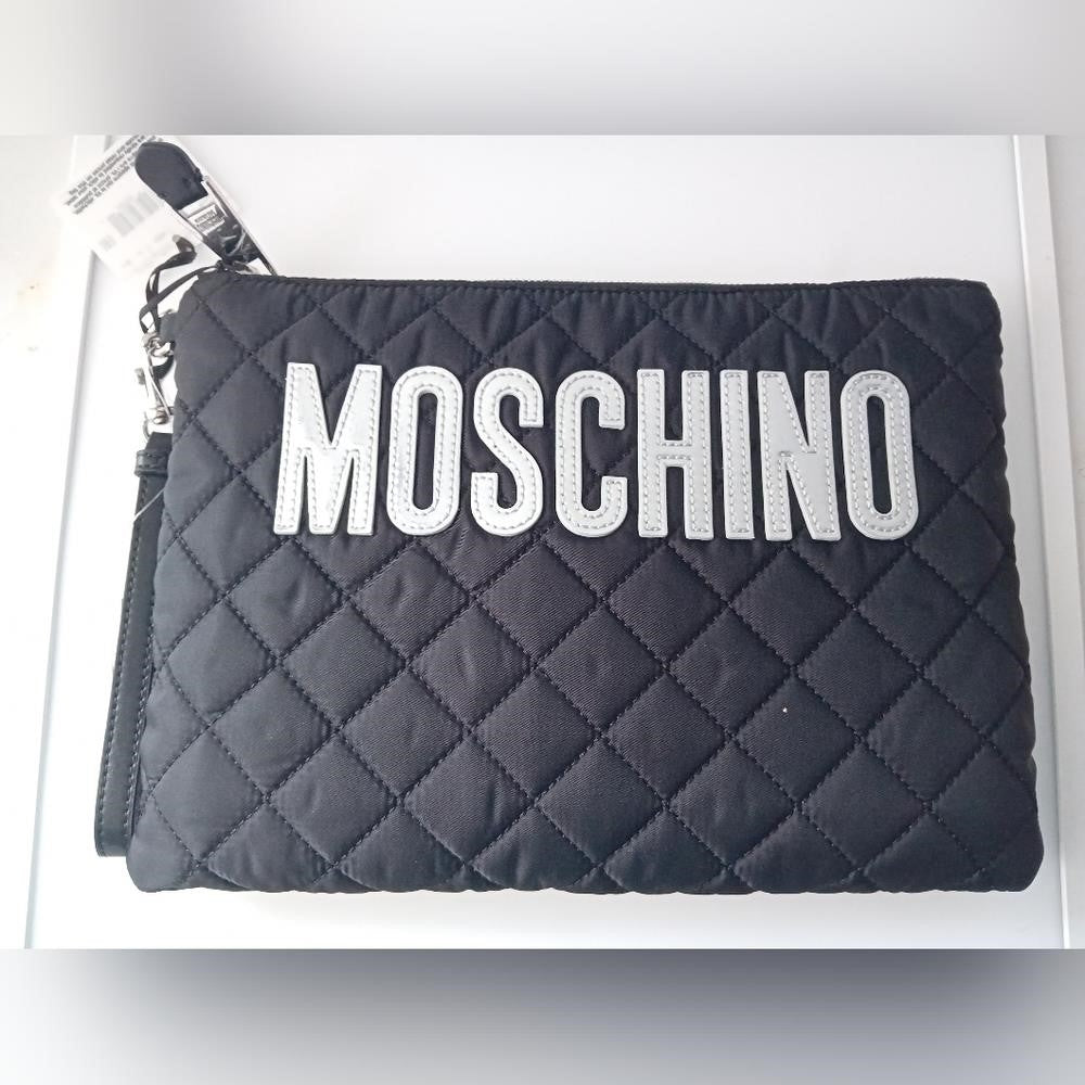 NWT Moschino Quilted Leather-Trim Pouch