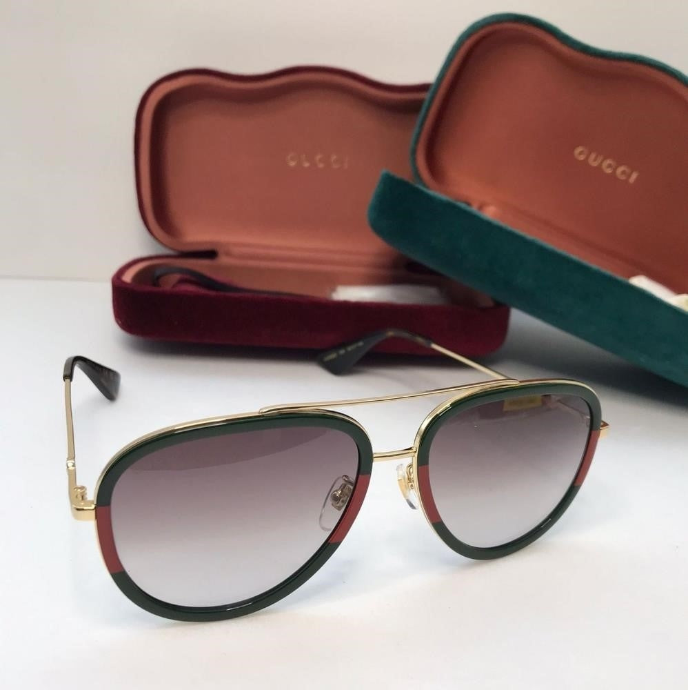 New Gucci Sunglasses Green/Red Grey Gradient Pilot Unisex GG0062S 003 57